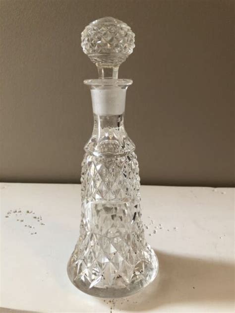 Antique Vintage Crystal Etched Glass Cologne Bottle W Stopper 9 Tall