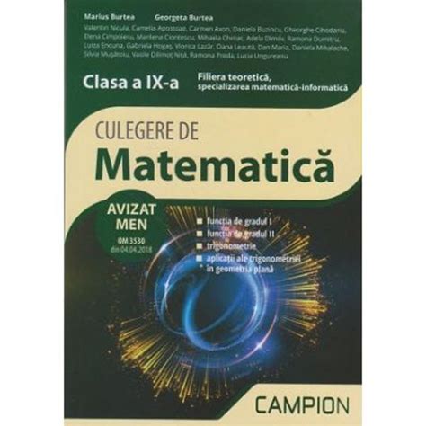 Culegere De Matematica Clasa A Ix A Filiera Teoretica Specializarea