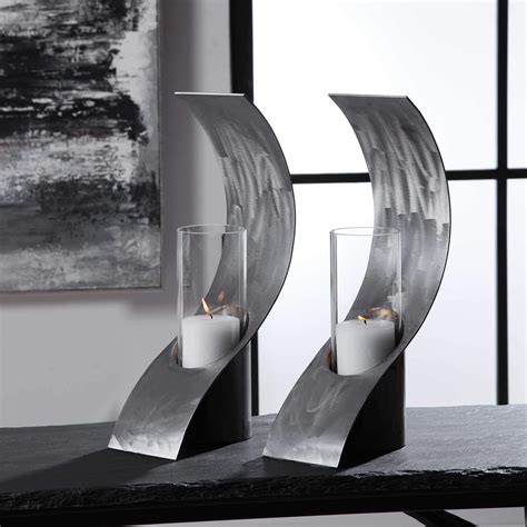 Swoop Candleholders Set Of 2 Modern Candle Holders Modern Candles Contemporary Candle Holders
