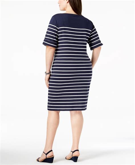 Karen Scott Plus Size Cotton Embroidered Striped Dress Created For