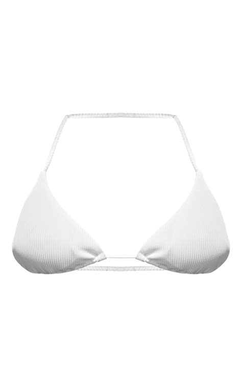 Cream Rib Triangle Bikini Top Swimwear Prettylittlething