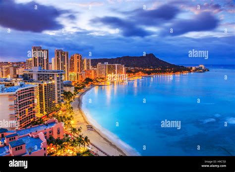 Honolulu Hawaii Skyline Of Honolulu Diamond Head Volcano Including