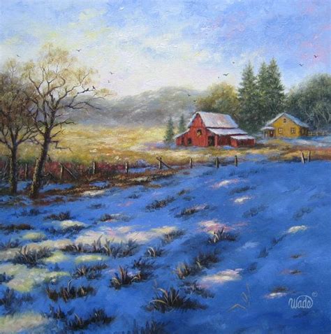 Country Farm Painting 18x18 Wall Decor Farm Landscape Art Blue Etsy Farm Paintings Barn