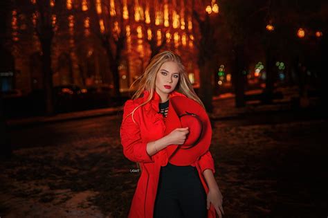Depth Of Field Blonde Red Clothing Lights Women Alexander Drobkov