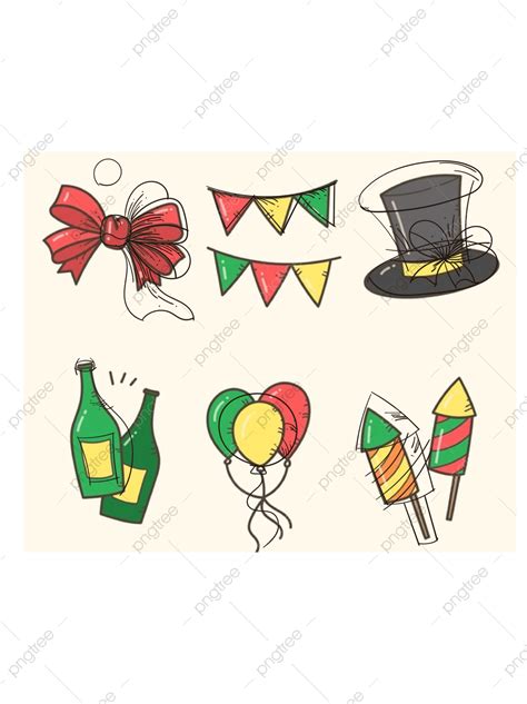 New Years Party Vector Art Png Hand Drawn New Year Party Element Set