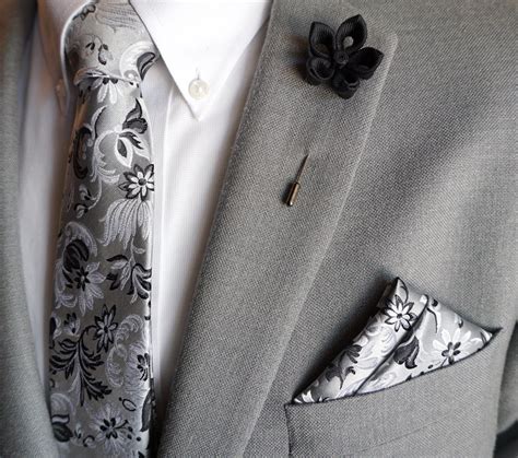 Silverblack Floral Tie Handmade Black Flower Lapel And Etsy Mens