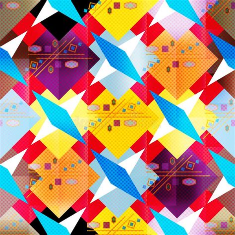 Seamless Pattern With Geometric Cubes Colorful Tiled Ornament Stock