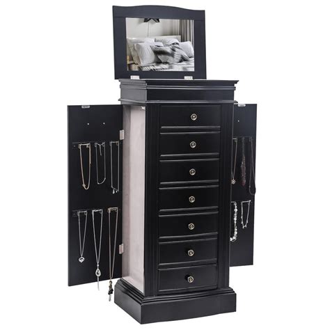 Zimtown Wooden Jewelry Armoire In Black Finish