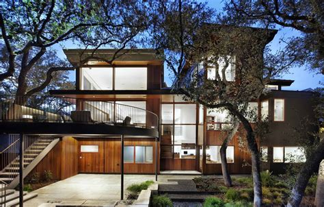 Limestone home exterior | home exterior. Wood and Limestone House Built among Trees | Modern House ...