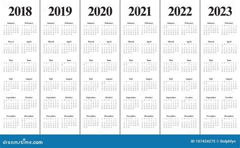 El Año 2018 2019 2020 2021 2022 2023 Hacen Calendarios Vector