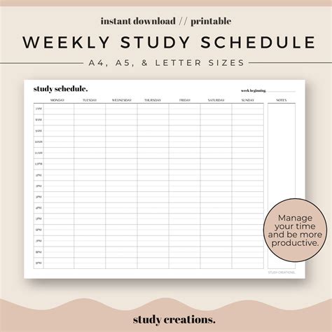 Weekly Study Schedule Printable Set Revision Timetable Etsy Australia