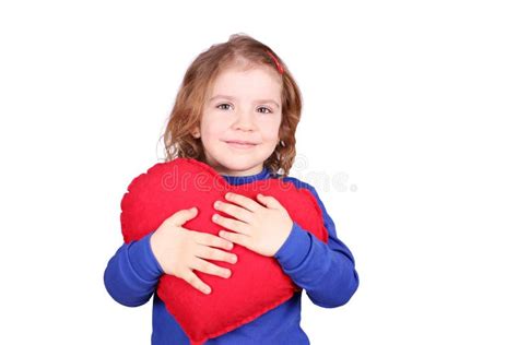 Happy Little Girl Holding Red Heart Stock Image Image Of Heart