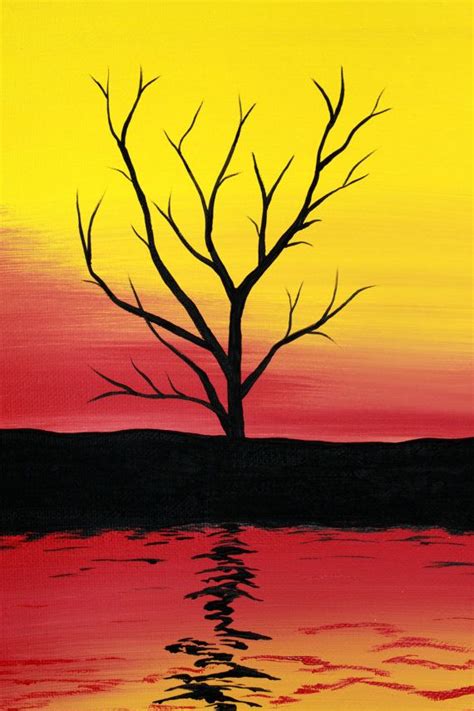 Original Abstract Acrylic Painting Canvas Lemonade Sky Tree Branches