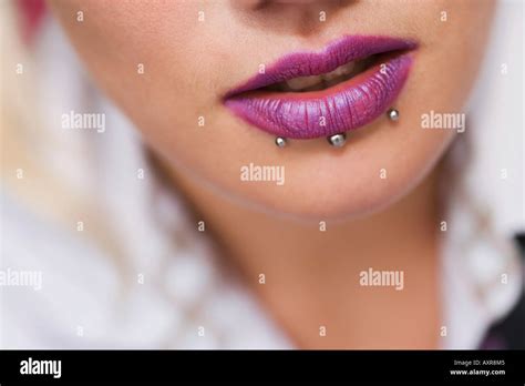 Woman With Pierced Lip Stock Photo Alamy