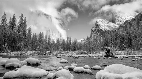 Nature Landscape Trees River Snow Mountains Clouds Ice