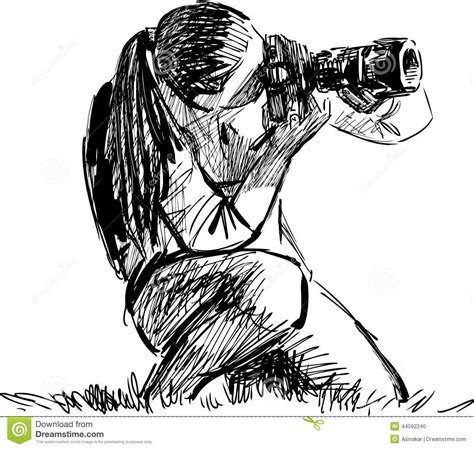Sketch Photographer Vector Drawing Girl Takes Picture 44592240