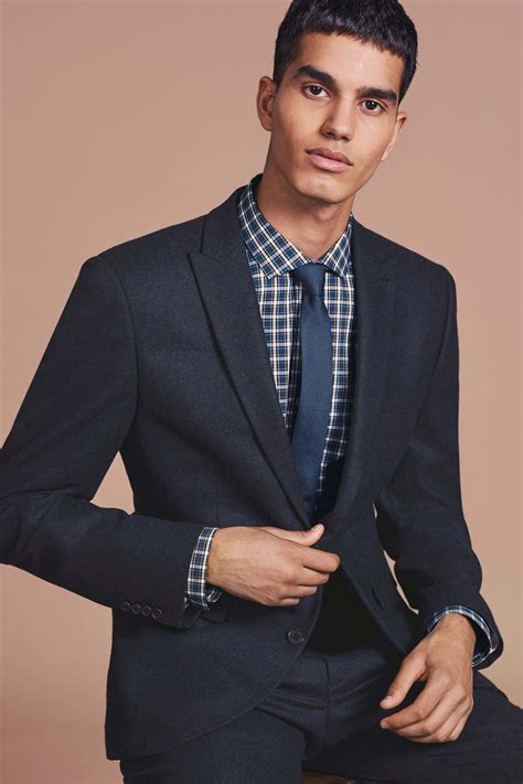 Original penguin navy print skinny fit suit jacket shorts hawaiian 38s 32w bd3 top rated seller. Mens Next Flannel Suit: Jacket - Blue | Flannel suit, Slim ...