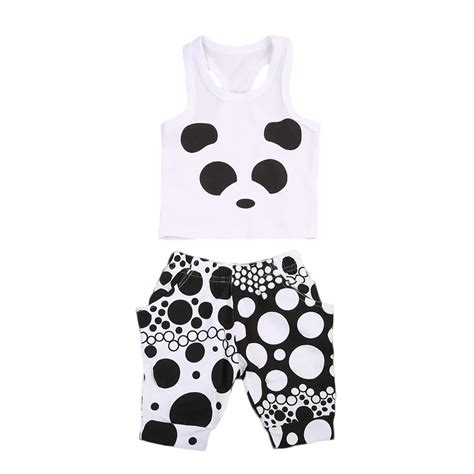 2017 Summer Super Cute Panda Clothing Set Kids Baby Girls Vest Outfits