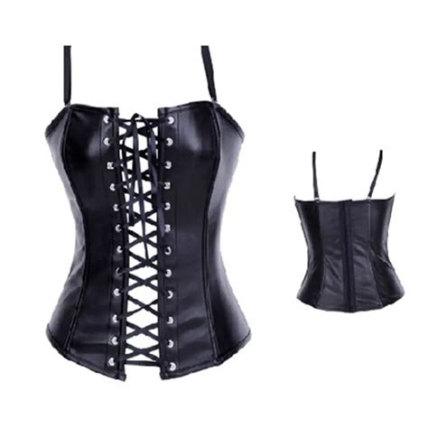 Free Shippping Sexy Hollow Out Lingerie Black Gothic Faux Leather Steampunk Corset Lace Up Body