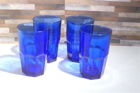 Vintage Libbey Crisa Cobalt Blue Glass Drinking Glasses Set Of Etsy Glass Drinking Glasses