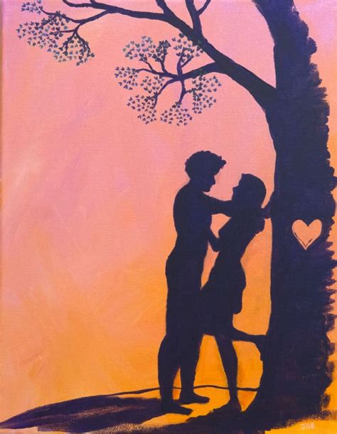 Original Romantic Couple Silhouette Heart Acrylic By Jeanettemob 25