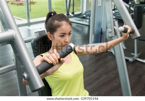 Fitness Woman Chest Pectoral Muscles Exercises Stock Photo 539705146