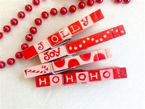 Christmas Clothespin Hand Painted Magnet Hohoho Jolly Joy Red Etsy
