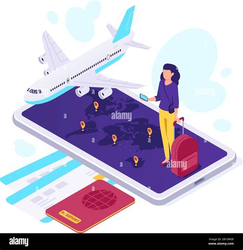 Isometric Airplane Travel Traveler Suitcase Airplane Travels And