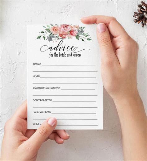 Advice For The Bride And Groom Card Printable Bridal Shower Games Wedding Advice Cards Editable