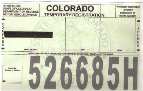 A Colorado Temporary Registration Form Is Shown In Black And White