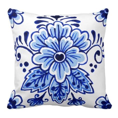 Chic Vintage Dutch Delft Blue Floral Pattern Pillows Chic Vintage