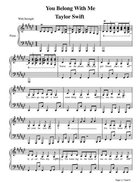 Partituras Musicais You Belong With Me Taylor Swift Piano Nº 1257