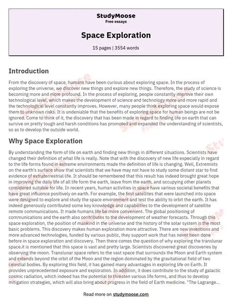 Space Exploration Argumentative Essay Free Essay Example