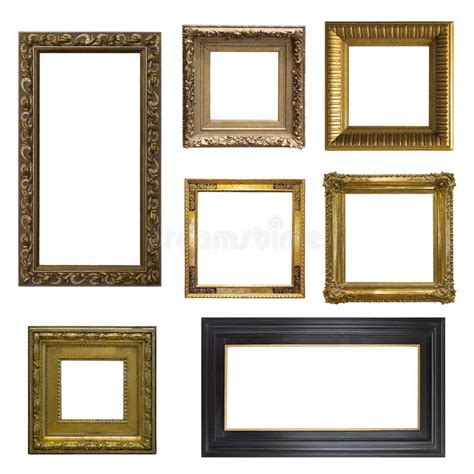 Set Of Golden Frames For Paintings Mirrors Or Photo Isolated On White