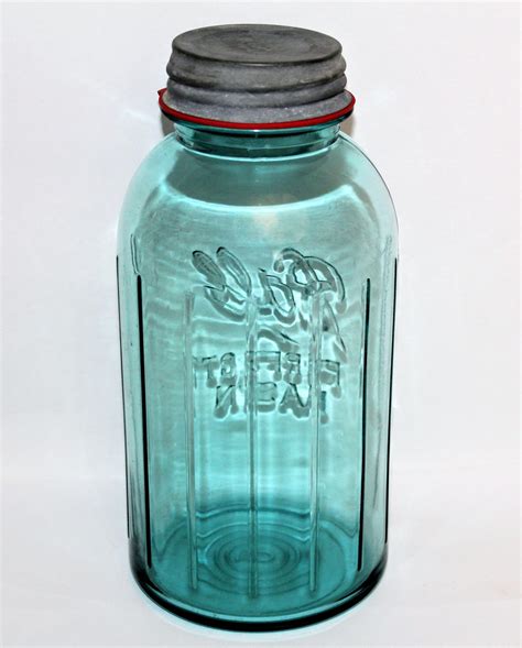 1930s Fruit Jar Ball Perfect Mason Half Gallon Blue Glass