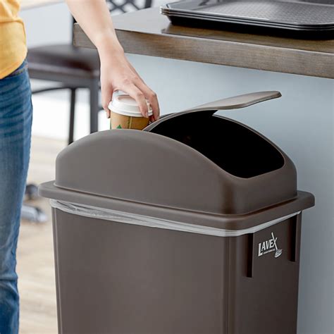 Lavex Janitorial Brown Slim Rectangular Trash Can Dome Swing Top Lid