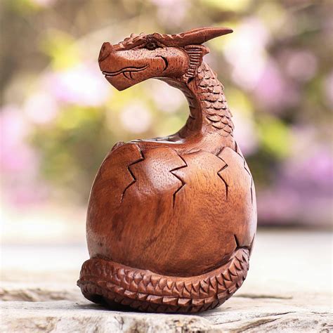 Hand Carved Suar Wood Balinese Dragon Sculpture Hatchling Dragon Novica