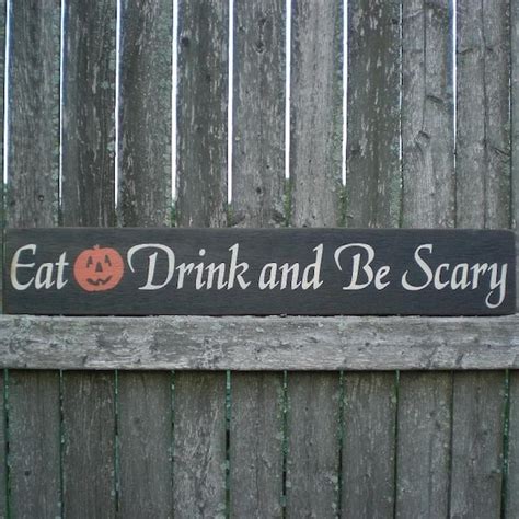 Primitive Wood Halloween Sign With Pumpkin Eat Drink And Be