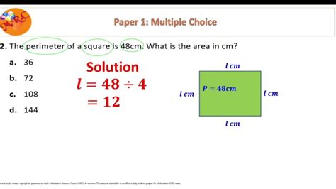 Given The Perimeter Of A Square Find The Area Youtube