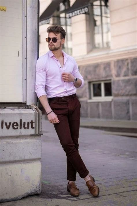 What Color Shirt Goes With Dark Brown Pants Men Guys Light Pink Shirt