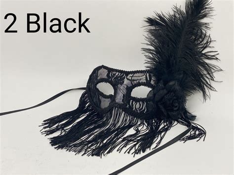 Ballroom Mask With Feathers And Fringes Fringed Venetian Lace Etsy