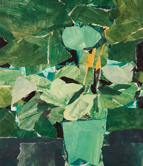 An Abstract Painting Of Green Leaves In A Vase