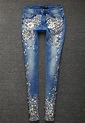 Women's Jeans Rhinestones Diamond Denim Skinny Stretch Pencil Style ...