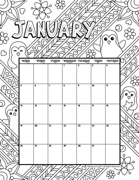 January 2020 Coloring Calendar Woo Jr Kids Activities Childrens
