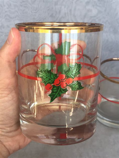 Vintage Christmas Glassware Set Holiday Low Ball Cocktail Etsy