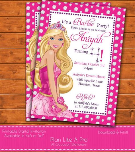 barbie invitation barbie birthday by planlikeapro on etsy barbie theme party girl bday party