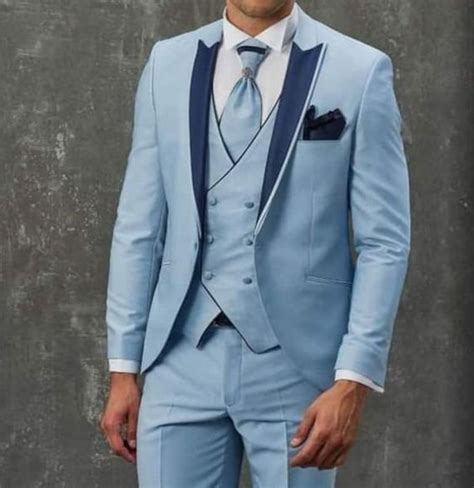 Custom Made Baby Blue Groom Suit Bespoke Tailored Sky Blue Tuxedos For