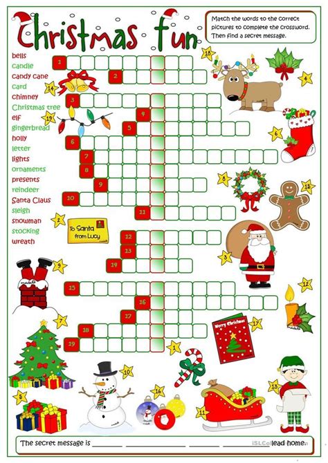 Christmas Fun Crossword Worksheet Free Esl Printable Worksheets