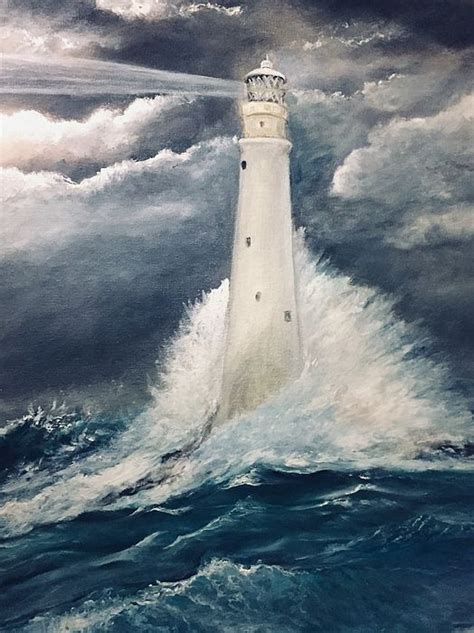 Original Fastnet Lighthouse Oil On Canvas By Geri Vigil Lighthouse