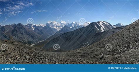 Panorama Of The Altai Mountains The View From The Pass Karaturek Stock